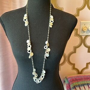 Silver Necklace with Mother of Pearl like and Silver Rings or Medallions